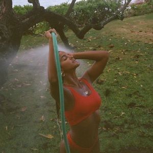 Red out from under seemless scoop neck bikini top
